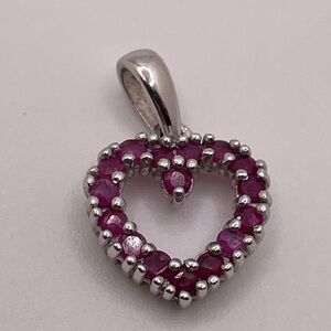 Sterling Silver Heart Pendant Ruby Red Stones 925 China 3/4”